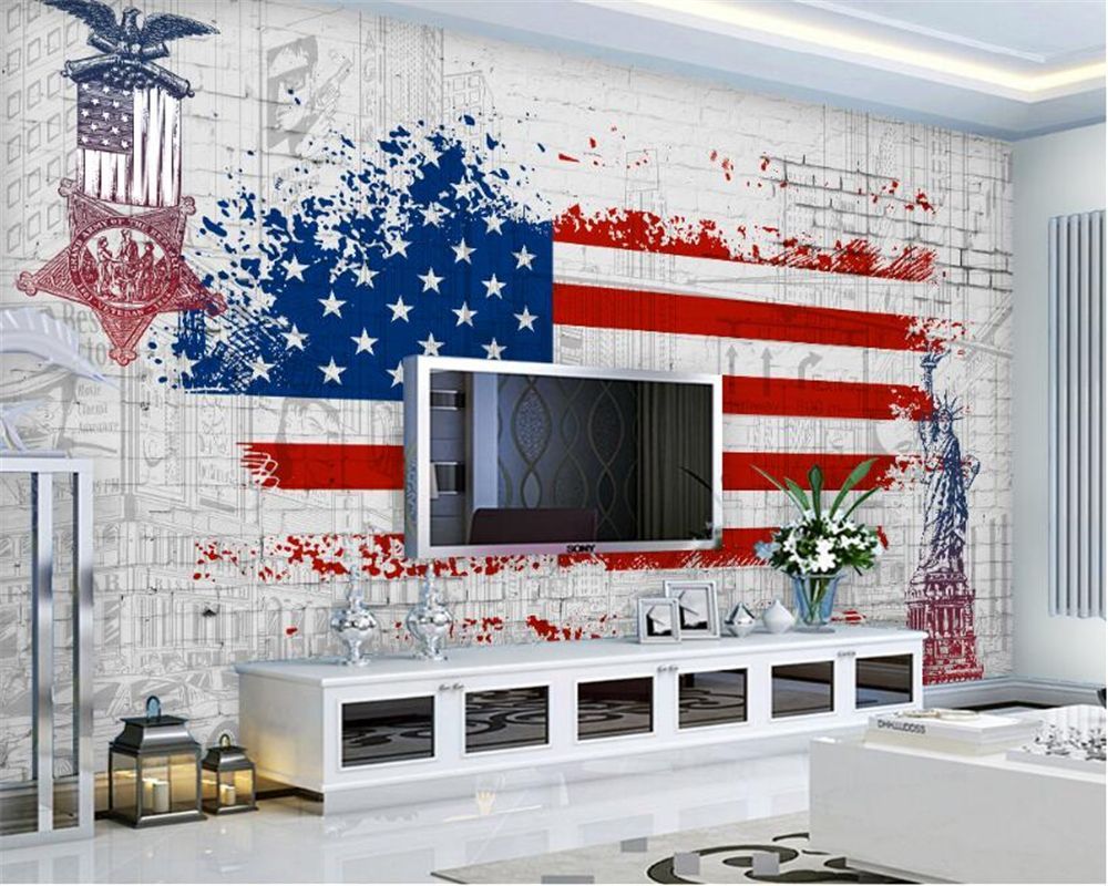1000x800 Beibehang 3D Wallpaper Retro American Flag Graffiti Background Wall