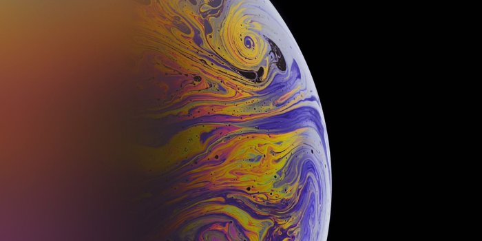 1366x768 bg46-apple-bubble-rainbow-iphone-xs-max-art-dark-wallpaper