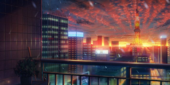 2880x1800 Download 2880x1800 Anime City, Tokyo Tower, Sunset, Buildings