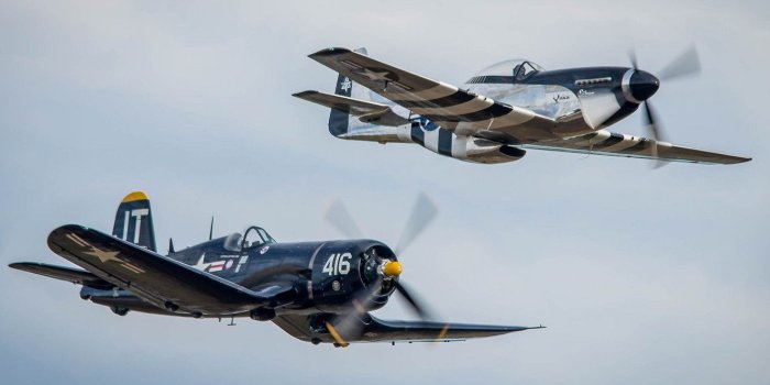 1332x850 Wallpaper retro, the plane, parade, F4U Corsair, P-51D Mustang Quick