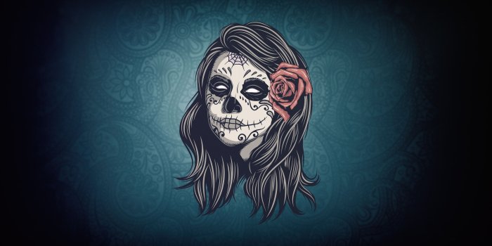 4400x2400 HD wallpaper: woman figurative artwork, girl, hair, skull, tattoo