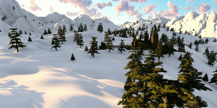 1920x1080 Hogwarts Castle Snowy Mountains Motion Background - Storyblocks Video