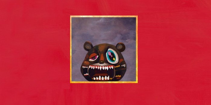 1976x1412 Black and brown bear poster with yellow frame, hip hop, Kanye West