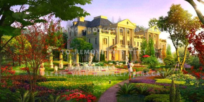 1280x1024 french villa trees architecture garden