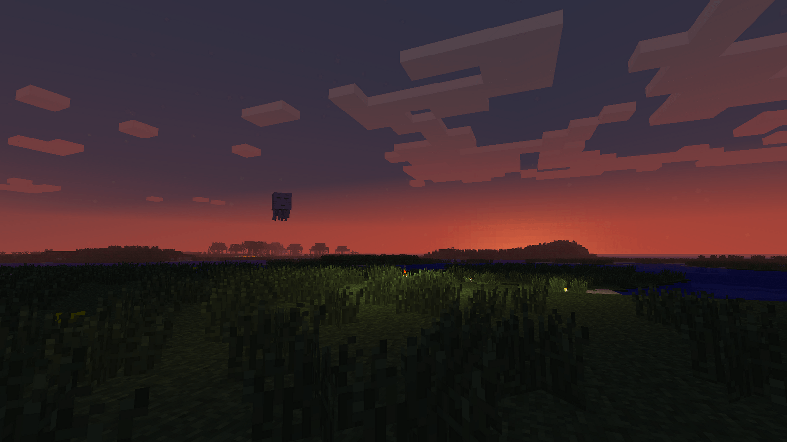 1600x900 d74g0n's Minecraft Pixel Sun: Ghast Sunset Wallpaper