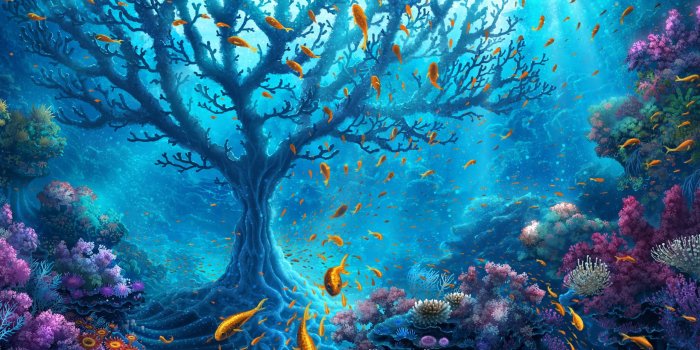 2560x1600 Download wallpapers underwater, coral reef, fish, tree, ocean for