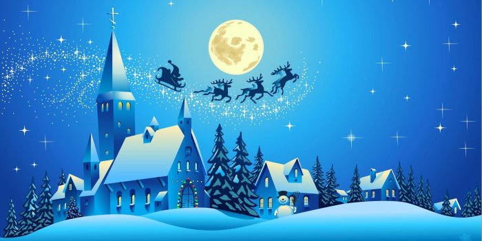 1920x1200 Holiday Christmas Artistic Blue Santa Sleigh House Snowman Church