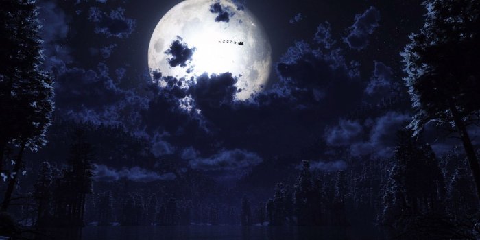 1680x1050 Santa sleigh in the moonlight wallpaper - Holiday wallpapers - #10986