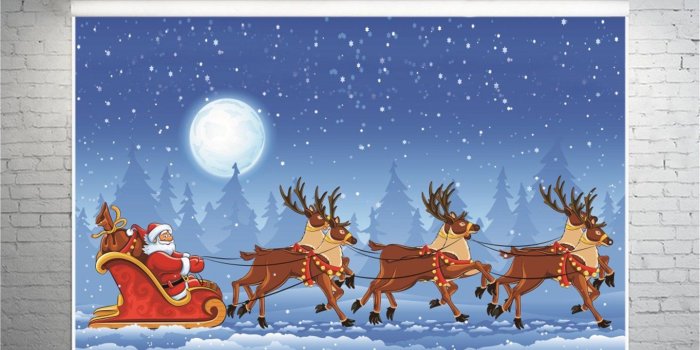 1437x1186 AOFOTO 7x5ft Christmas Photography Background Snowflake Backdrop Reindeer  Pull Santa's Sleigh Forest Fir Trees Full Moon Kid Girl Boy Portrait