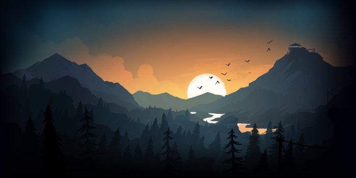 1920x1080 1920x1080 Firewatch Sun Trees Mountains Birds Lake Evening Laptop