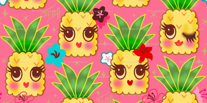 1000x1250 Happy Kawaii Cute Pineapples- Pink wallpaper - miss_fluff - Spoonflower