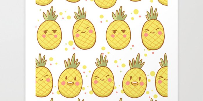1500x1500 Kawaii Pineapple Pattern Art Print