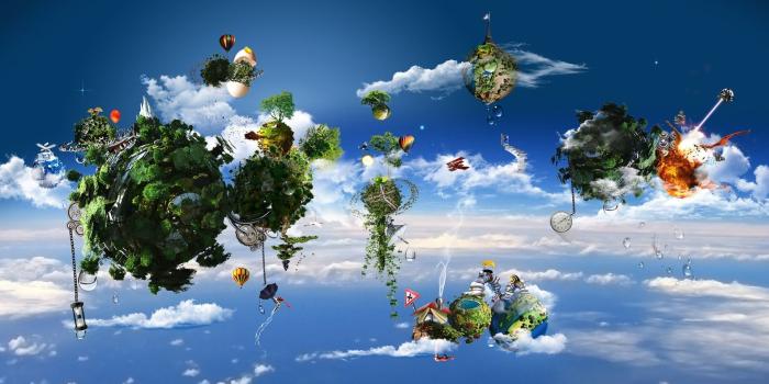 1920x1080 Green floating islands illustration, digital art, fantasy art HD