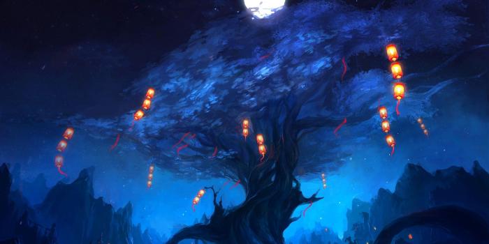 2560x1440 Lanterns floating around the tree Wallpaper #4163