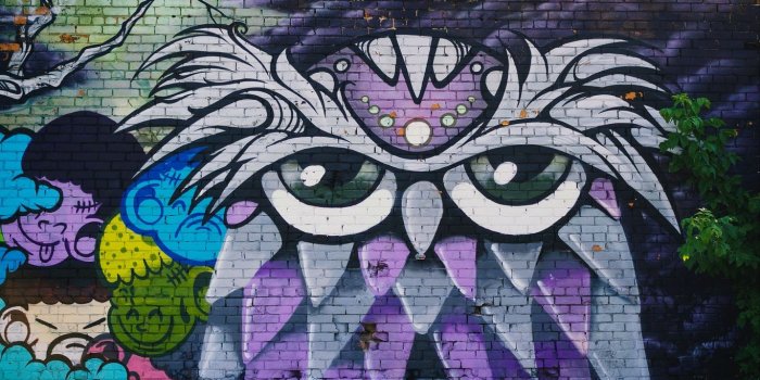 1366x768 Download wallpaper 1366x768 owl, graffiti, art, wall, street art