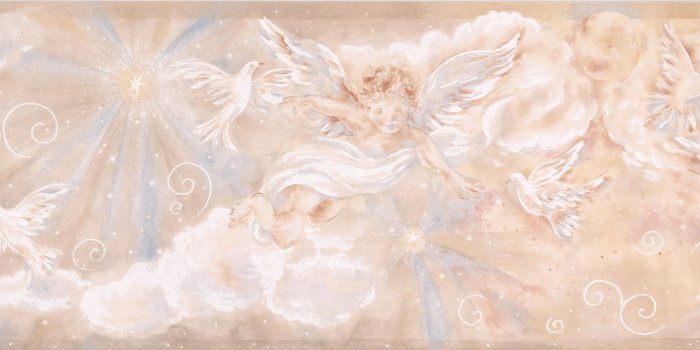 7062x2561 Cupid Dove Clouds Beige Brown Wallpaper Border for Kids, Roll 15' x 8.5''