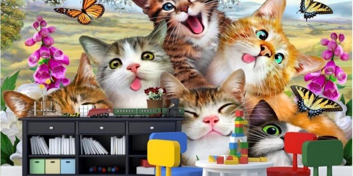 1039x787 3d room wallpaper custom photo non-woven mural A group of cats cartoon  grass painting picture 3d wall murals wallpaper for walls 3 d