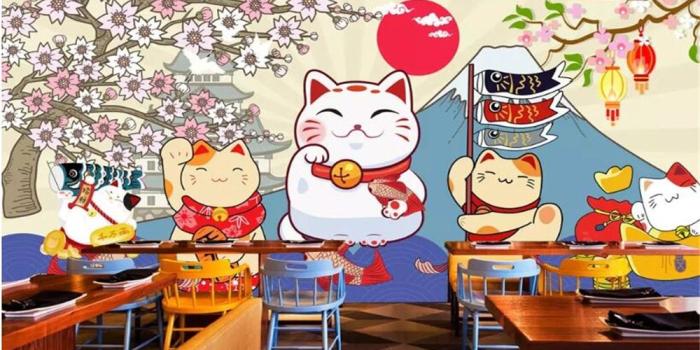 1000x800 US $9.0 40% OFF|beibehang Custom personality 3d wallpaper sushi cherry  blossom cute cat sushi restaurant cuisine background 3d wallpaper mural-in 
