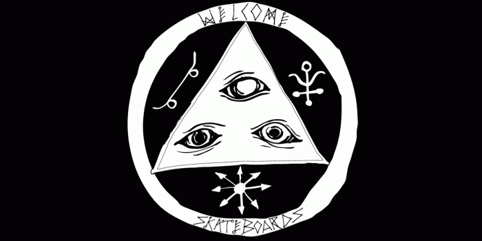 1366x768 Welcome Skateboards Black and White Wallpaper | Skateboard stickers