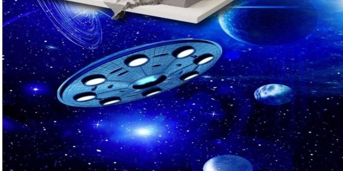1000x1000 Aesthetic space flying saucer planet 3D stereo floor painting wallpaper  waterproof non-slip flooring mural