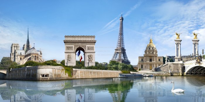 8504x3744 paris eiffel tower famous arc de triomphe