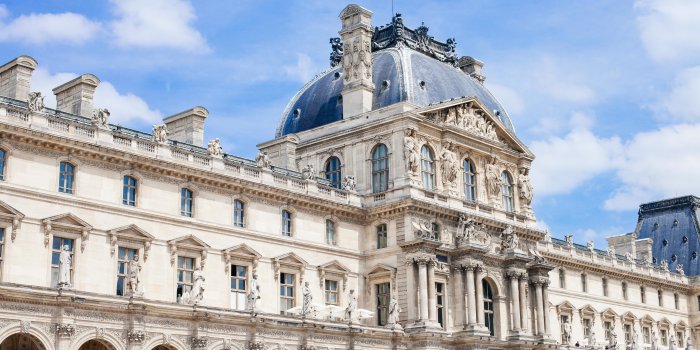5616x3744 HD wallpaper: white and blue palace, louvre, paris, france