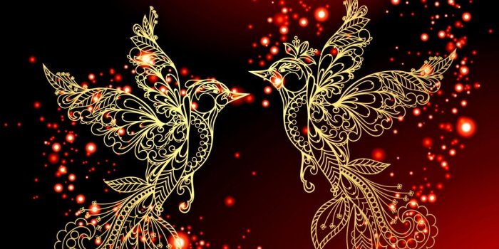 1280x960 Golden Birds & Red Heart wallpapers | Golden Birds & Red Heart stock