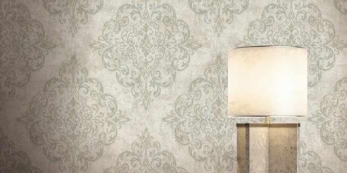 998x998 Atelier Damask/Harlequin Wallpaper, In Gray, Metallic Gold, & Taupe