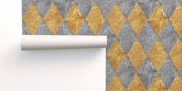 1024x1024 Harlequin Diamonds ~ Silver and Gold on Isobar by peacoquettedesigns