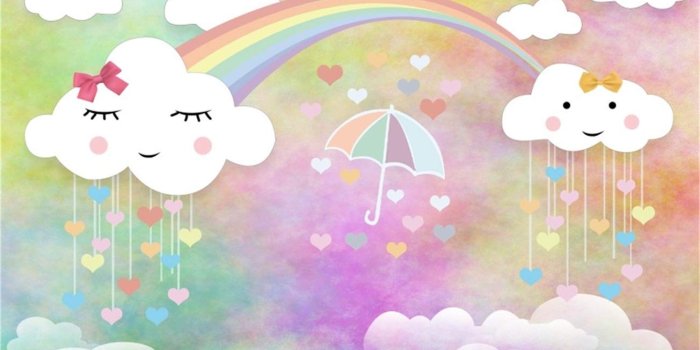 1304x887 AOFOTO 10x7ft Sweet Sky Cute Clouds Background Cartoon Rainbow Love Hearted  Raindrop Umbrella Photography Backdrop Birthday Party Decoration Baby Kid 