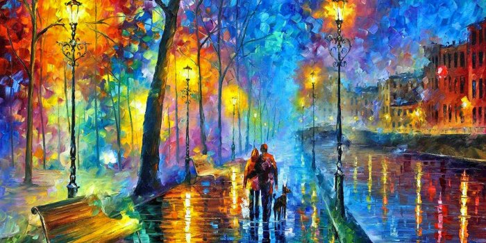 2048x1536 city, colors, painting, dog, night :: Wallpapers