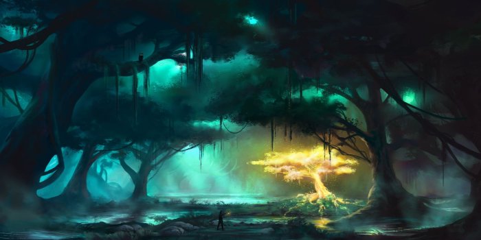 1645x700 Artwork fantasy magical art forest tree landscape nature magic