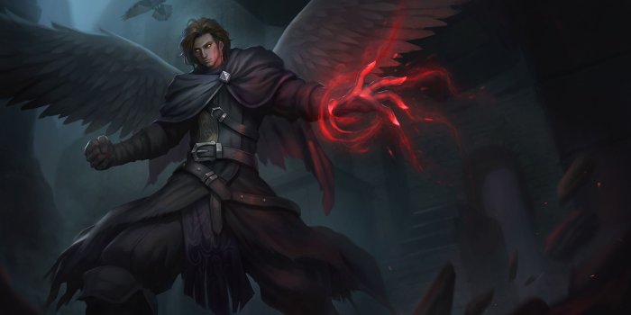 2000x1101 Angel Man With Wings Dark Magic Art, HD Artist, 4k Wallpapers