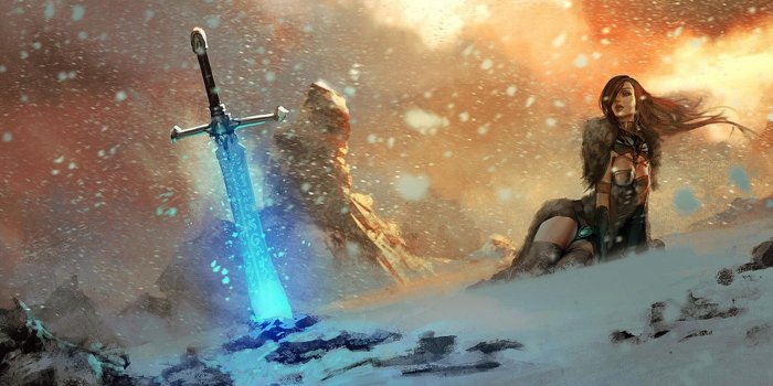 1920x1080 Fantasy Art Magic Mountain Female Sword Wallpaper | DigitalArt.io