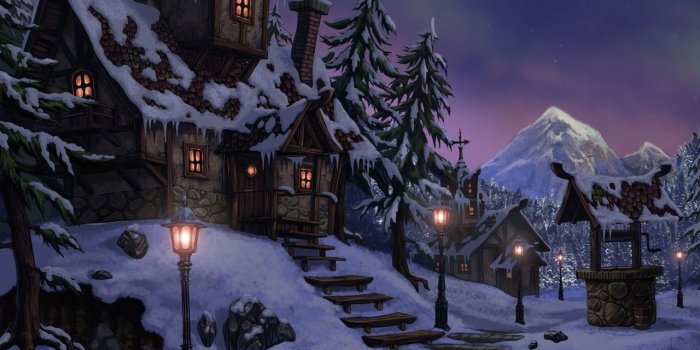 1280x1024 Magic Artwork Fantasy Snow Winter Houses Art Night Free Desktop