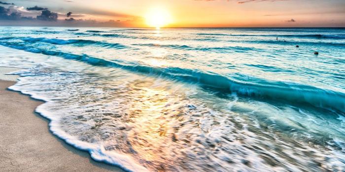 1332x850 Wallpaper sand, sea, the sun, dawn, shore, horizon, Mexico, surf