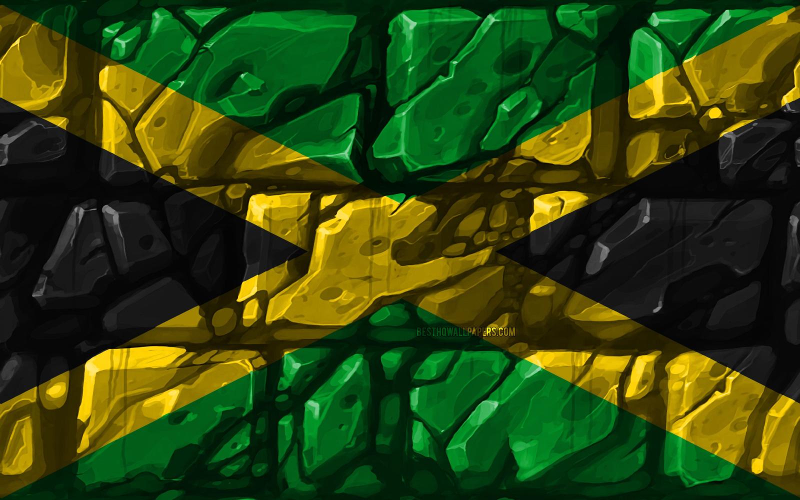 3840x2400 Download wallpapers Jamaican flag, brickwall, 4k, North American