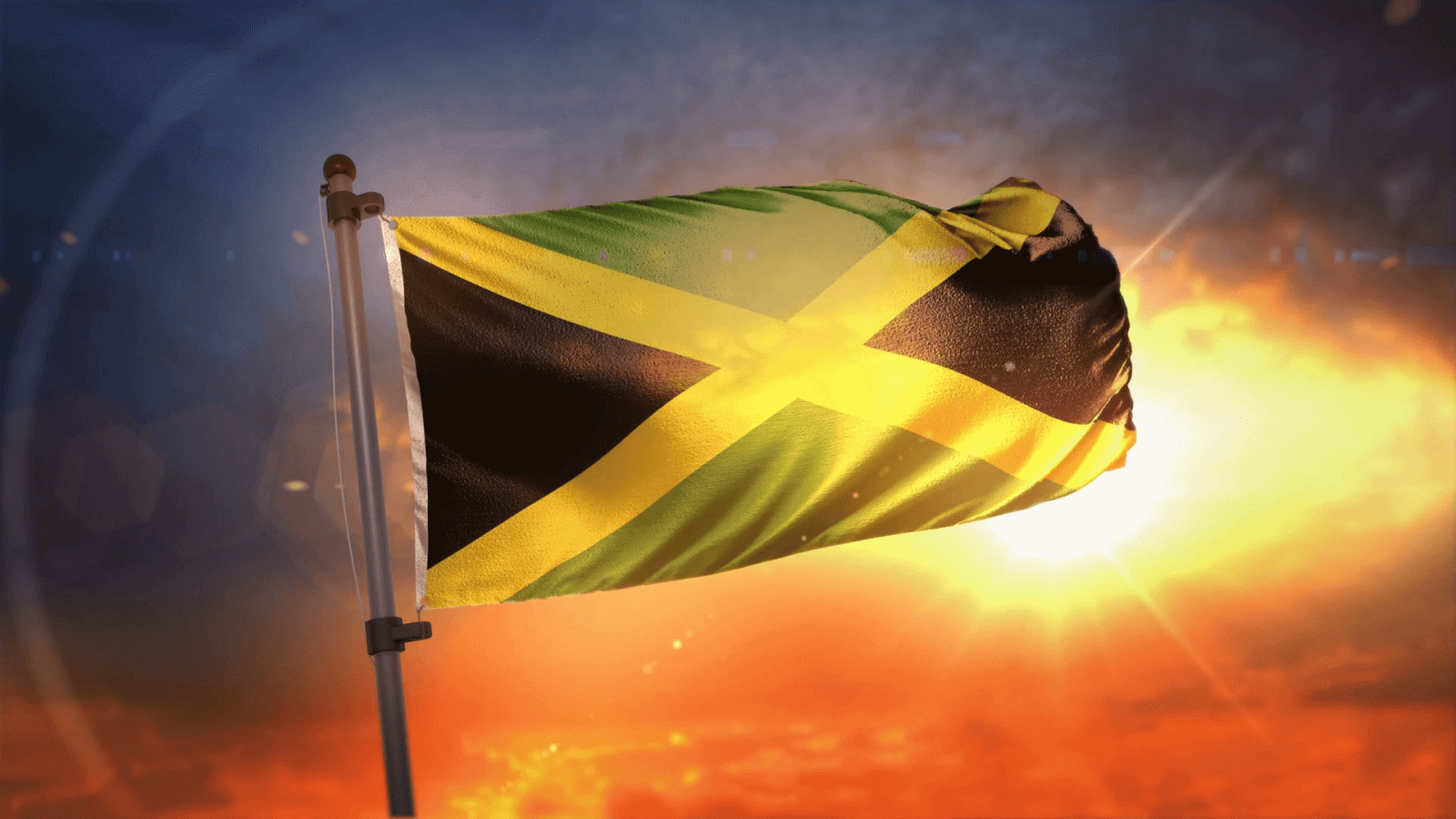 1920x1080 Jamaica Flag Backlit At Beautiful Sunrise Loop Slow Motion 4K Motion  Background - Storyblocks Video