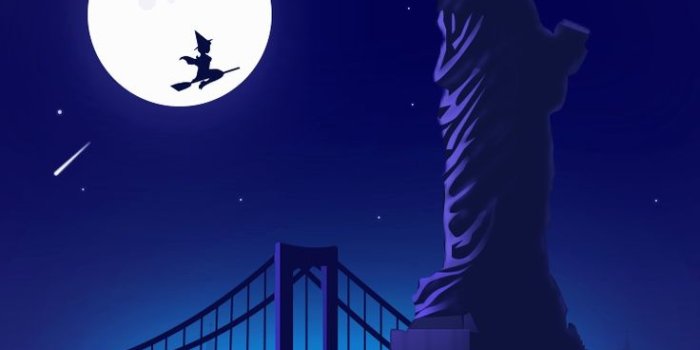 736x1308 Firewatch Wallpaper : Halloween-Witch-at-Statue-of-Liberty-Holloween