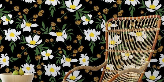 1000x1000 Crazidazi Daisy removable wallpaper / Floral self adhesive wallpaper /  Black and White temporary wallpaper W303-27
