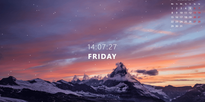 1920x1080 A background I made - Alps mountains with animated snow with a clock