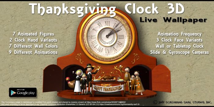 1280x720 Thanksgiving Animated Clock 3D Live Wallpaper for Android