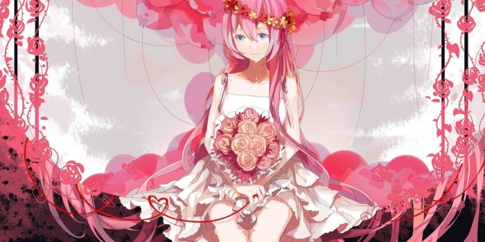 1332x850 Wallpaper balls, roses, bouquet, vocaloid, crying, Megurine Luka