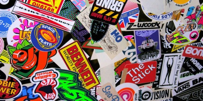 1024x768 CalStreets vintage sticker collection displayed at Longboarder Labs