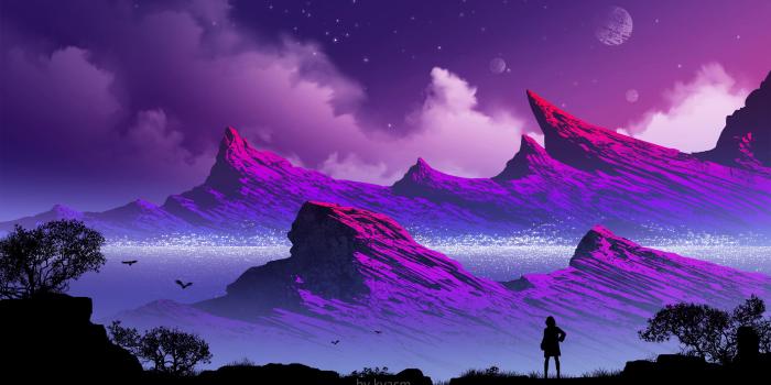 3840x2160 Mountain Range, Purple, Nature, Illustration, Atmosphere 4K Ultra HD