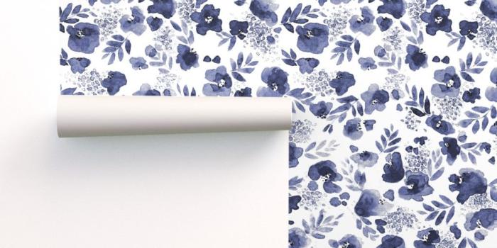 1024x1024 Floret Flower Print in Indigo Navy on Isobar by mjmstudio | Roostery