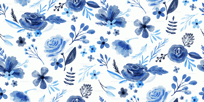 1875x937 Indigo Watercolor Floral wallpaper - noondaydesign - Spoonflower