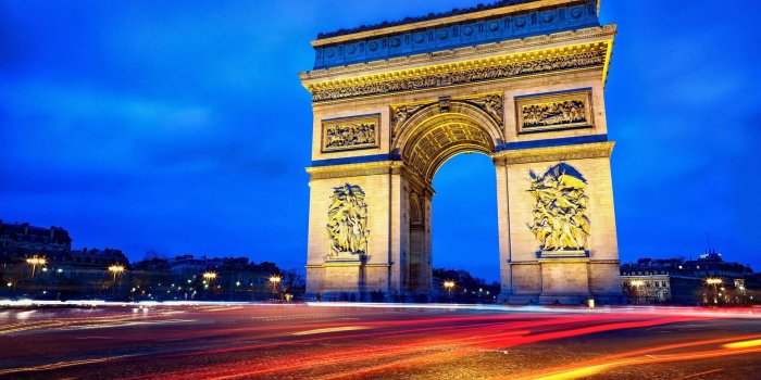 1920x1200 Paris France Arc de Triomphe the city night road exposure wallpaper