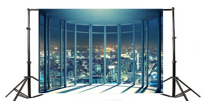 1495x734 Laeacco City Aerial View 10x6.5ft Viewing Room Backdrop French Windows  Skyscraper Shining Lights New York City Night View Romantic Wallpaper