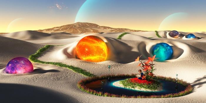 1332x850 Wallpaper the sky, desert, planet, island, color, oasis, sphere